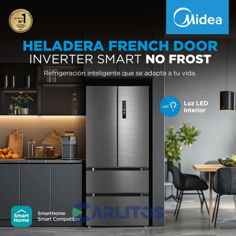 Heladera No Frost French Door Midea Inverter 458 Litros Acero Inoxidable Mdrf692fgf46ad