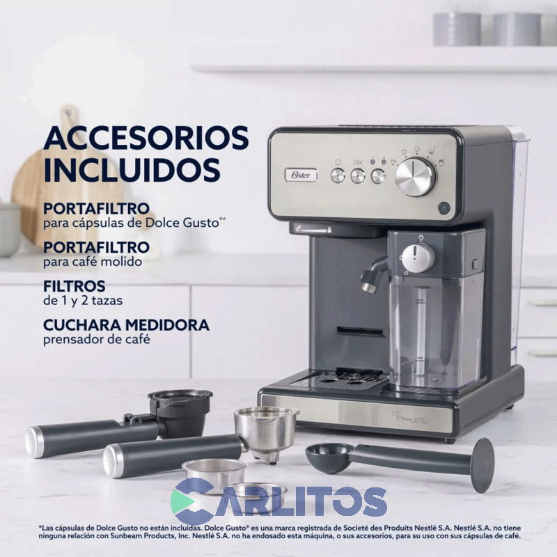 Cafetera Express Oster Automatica Primalatte Silver 15 Bares Bvstem6604ss