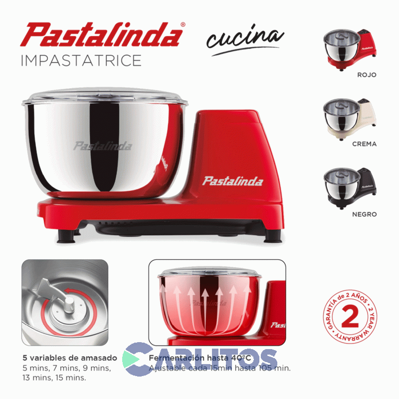 Amasadora Con Bowl Pastalinda 260 WTS Roja Sm-1591