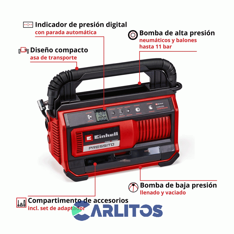 Compresor De Aire Einhell  Portatil Inalambrico 18 V 4020420 Pressito 18/25