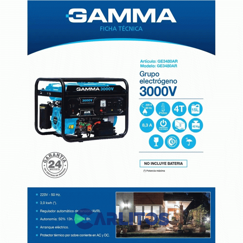 Generador Electrico Gamma Monofasico 3000 Watts Ge3480ar