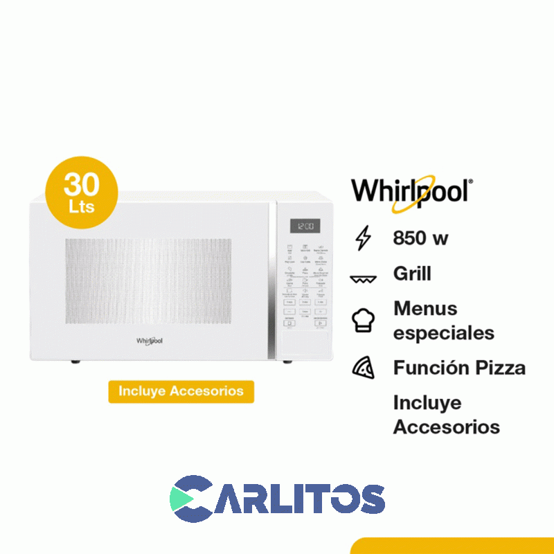 Microondas Con Grill Whirlpool Digital 30 Litros Blanco Wmg30bz