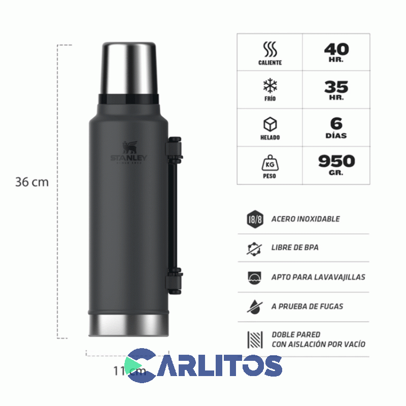 Termo De Mate Stanley Legendario Clasico  XL 1.4 Litros Negro 2.0