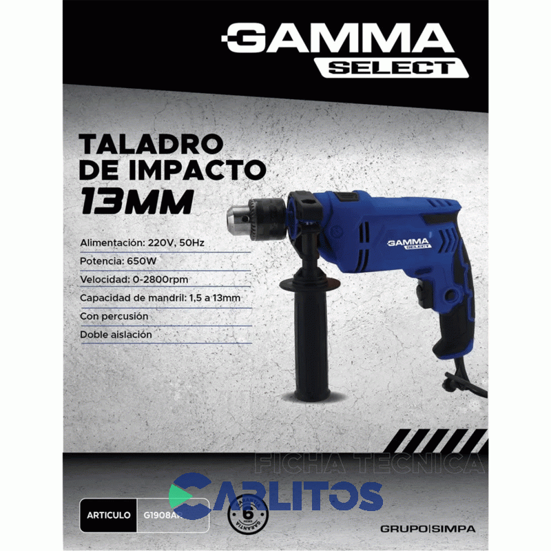 Taladro Percutor Gamma Select 13 Mm 650 Watts G1908ar