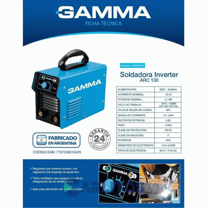 Soldadora Inverter Gamma 130 Amper Arc 130 3469ara