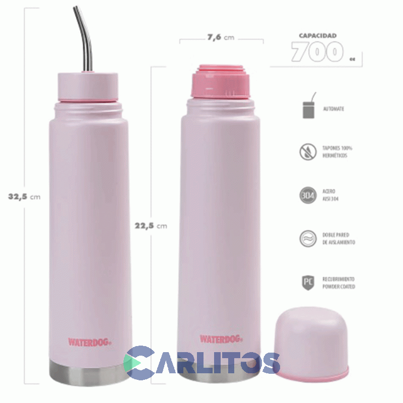 Termo Automate Waterdog 2 En 1 Acero Inoxidable 700 CC Rosa Yunta700pk