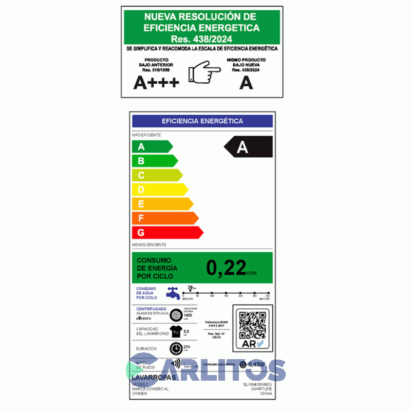 Lavarropa Carga Frontal Smartlife Inverter 8 KG 1400 Rpm Gris Sl-wmI081400g
