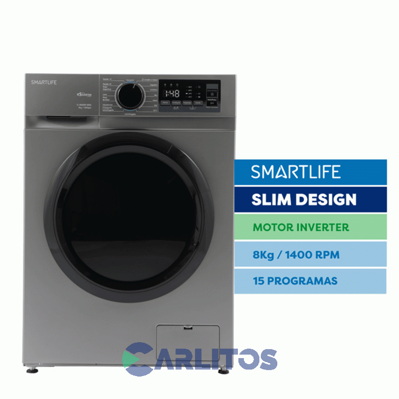 Lavarropa Carga Frontal Smartlife Inverter 8 KG 1400 Rpm Gris Sl-wmI081400g