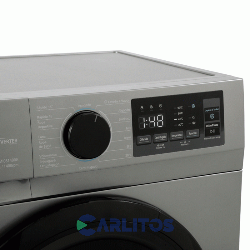 Lavarropa Carga Frontal Smartlife Inverter 8 KG 1400 Rpm Gris Sl-wmI081400g