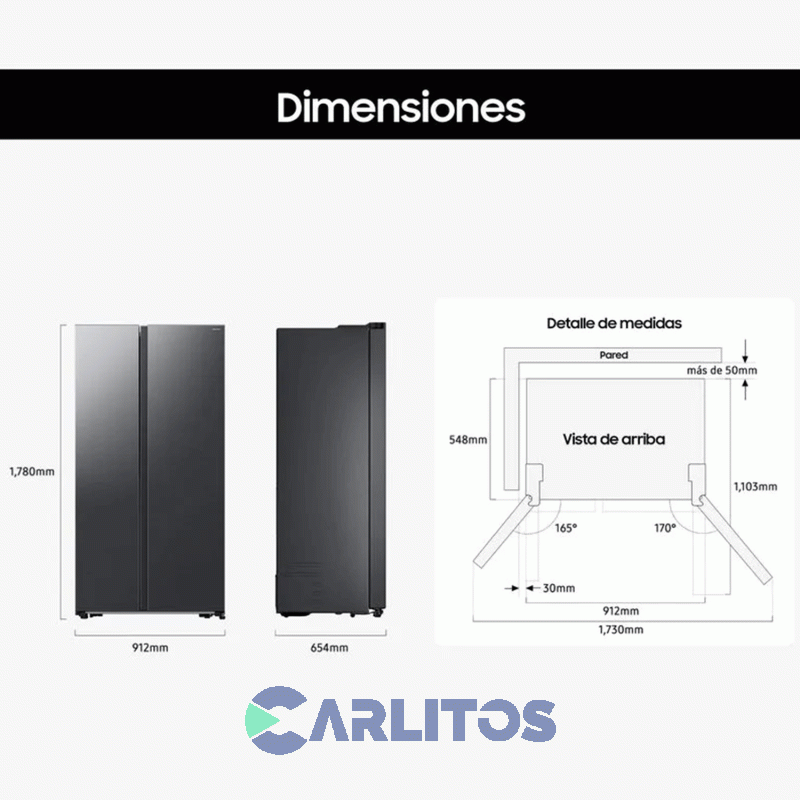 Heladera No Frost Samsung Inverter 560 Litros Side By Side Acero Inoxidable Rs57dg4100m9bg