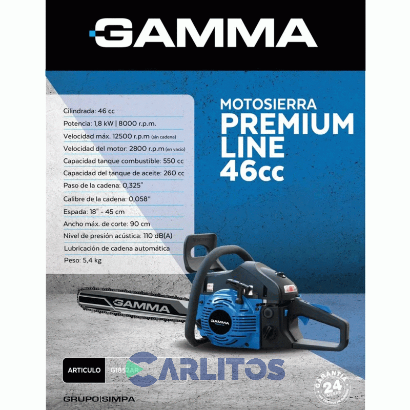 Motosierra Gamma Premium 46 CC - Espada 45 Cm G1852ar