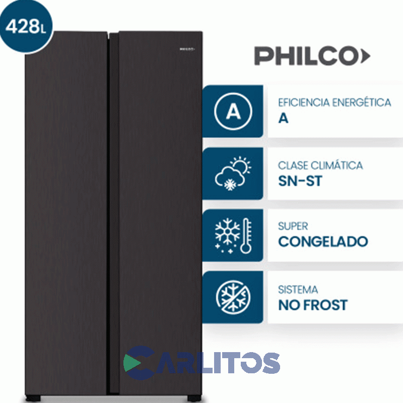 Heladera No Frost Side By Side Philco Inverter 428 Litros Negra Phsb450n