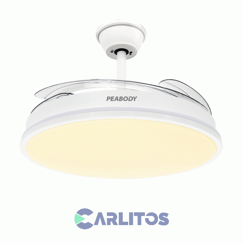 Ventilador De Techo Retractil Peabody Blanco Palas Acrilico Con Led Pe-vtrdc411b