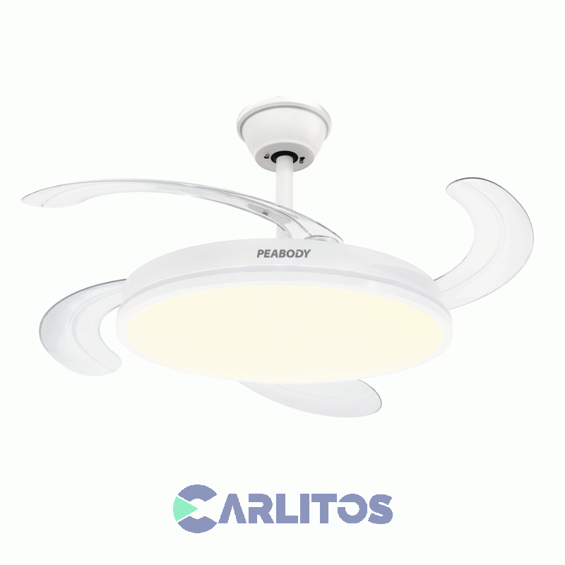 Ventilador De Techo Retractil Peabody Blanco Palas Acrilico Con Led Pe-vtrdc411b