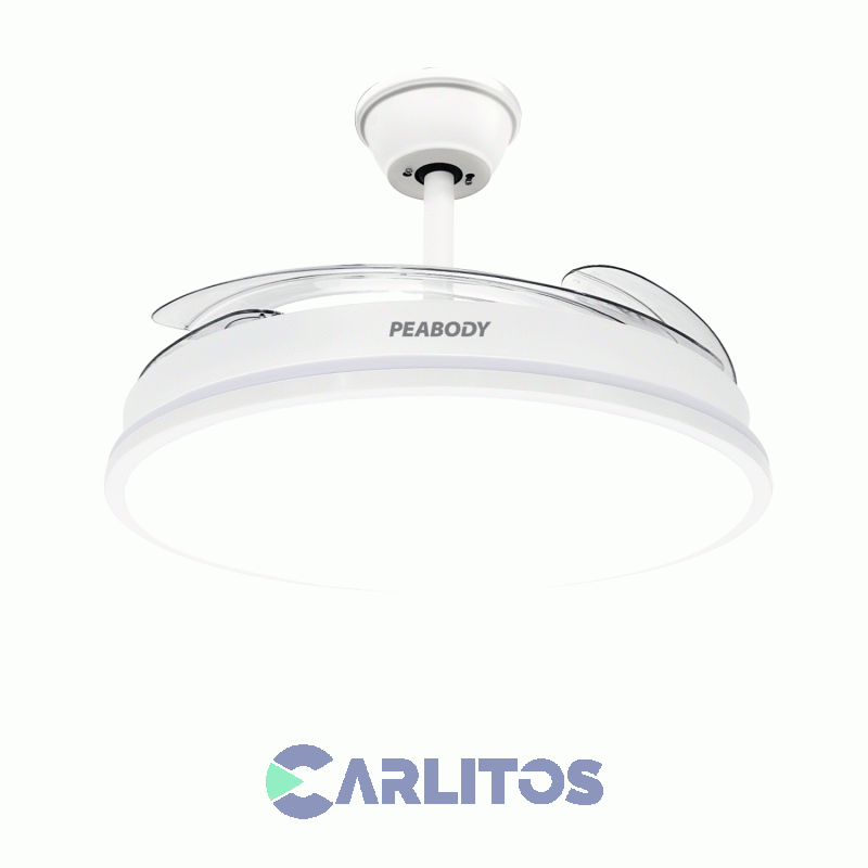 Ventilador De Techo Retractil Peabody Blanco Palas Acrilico Con Led Pe-vtrdc411b