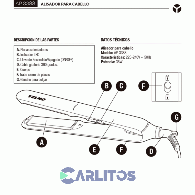 Secador De Pelo Yelmo 2300 Watts Sc3688 + Planchita De Pelo Yelmo Esencia Ap3388