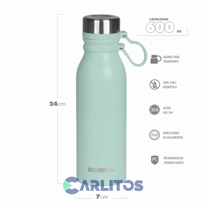 Botella De Acero Inoxidable Waterdog 600 Cc Buho600pg Verde Paraiso