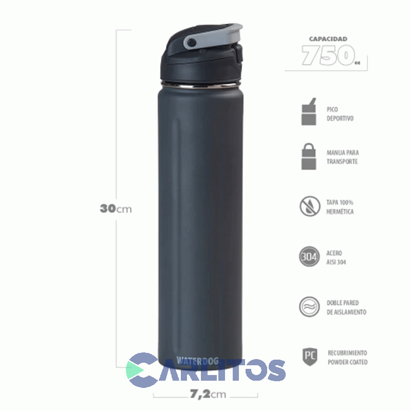 Botella De Acero Inoxidable Waterdog Acua750dgf Gris