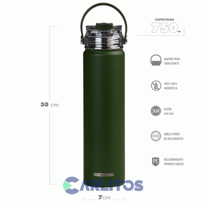 Botella De Acero Inoxidable Waterdog Akwa750gm Verde