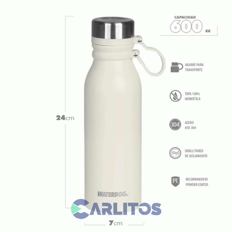 Botella De Acero Inoxidable 600 Cc Waterdog Buho600z Ceniza