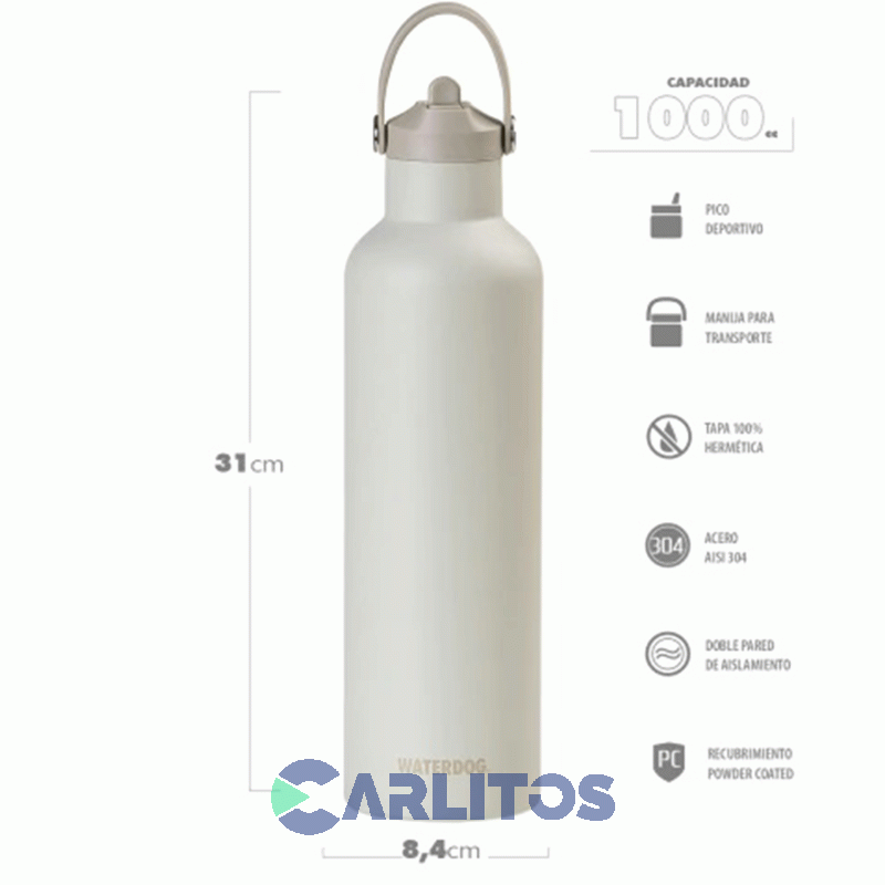 Botella De Acero Inoxidable Waterdog 750 Cc Hydro750cz Ceniza