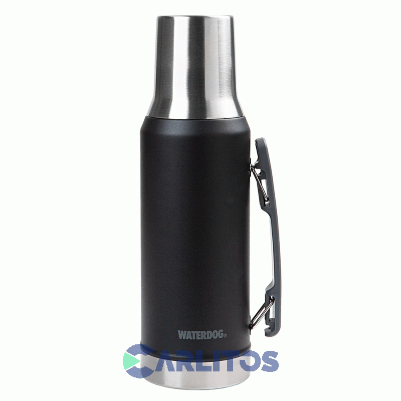 Termo De Mate Waterdog Con Tapa Multifunción Y Manija 1.2 Litros Ronda1200bk Negro