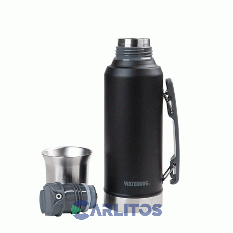 Termo De Mate Waterdog Con Tapa Multifunción Y Manija 1.2 Litros Ronda1200bk Negro