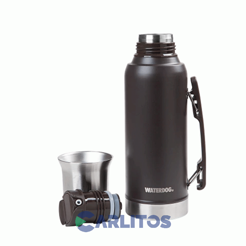 Termo De Mate Waterdog Con Tapa Multifunción Y Manija 1.2 Litros Ronda1200ch Chocolate
