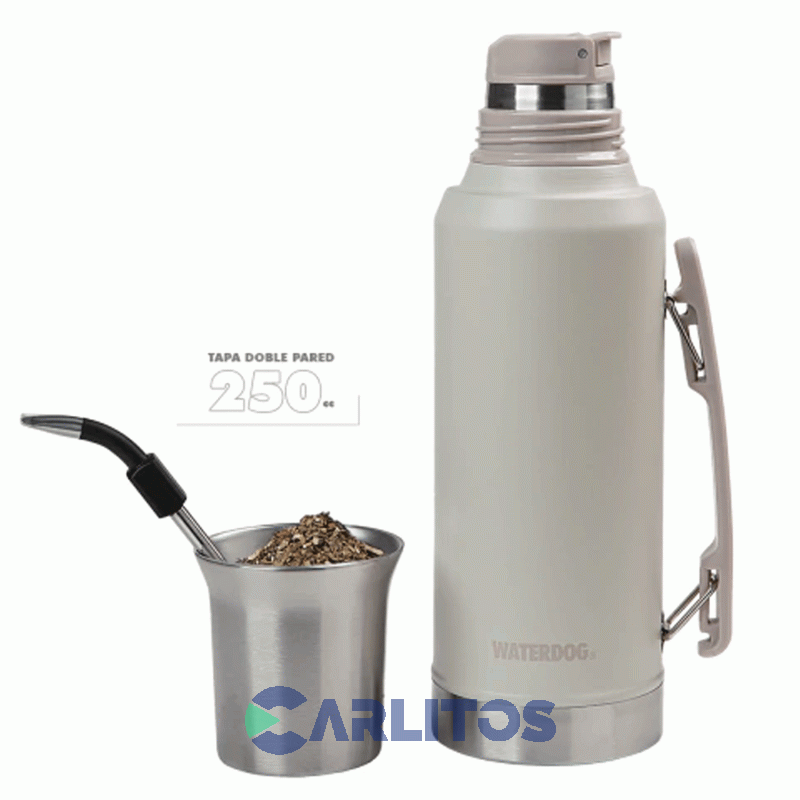 Termo De Mate Waterdog Con Tapa Multifunción Y Manija 1.2 Litros Ronda1200cz Ceniza