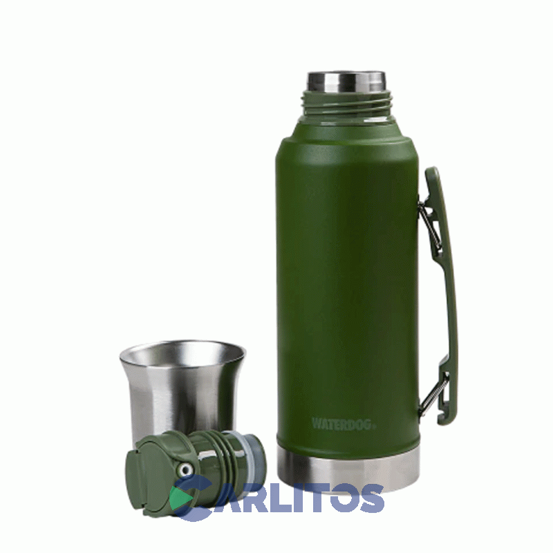 Termo De Mate Waterdog Con Tapa Multifunción Y Manija 1.2 Litros Ronda1200gm Verde