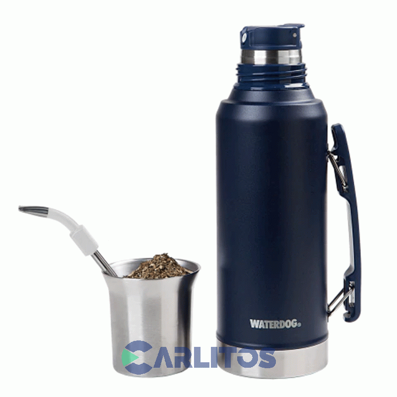 Termo De Mate Waterdog Con Tapa Multifunción Y Manija 1.2 Litros Ronda1200in Azul Indigo