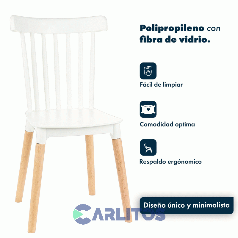 Combo X 4 Sillas Garden Life Windsor Pvc Blanca Patas De Madera F908000x4