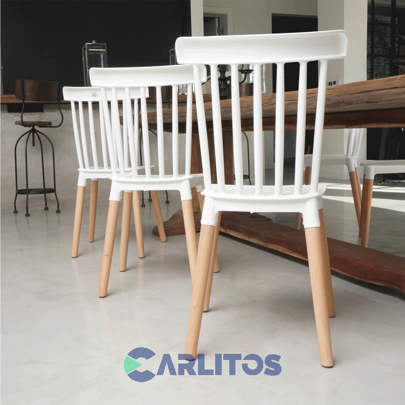Combo X 4 Sillas Garden Life Windsor Pvc Blanca Patas De Madera F908000x4