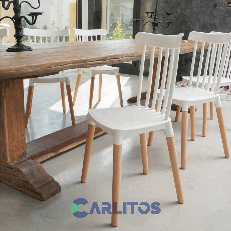 Combo X 4 Sillas Garden Life Windsor Pvc Blanca Patas De Madera F908000x4