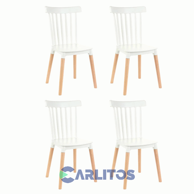 Combo X 4 Sillas Garden Life Windsor Pvc Blanca Patas De Madera F908000x4