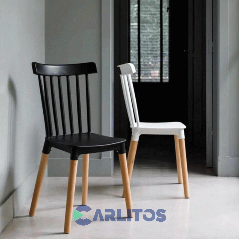 Silla Windsor Garden Life Pvc Negra Patas De Madera F908001