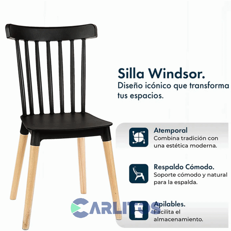 Silla Windsor Garden Life Pvc Negra Patas De Madera F908001