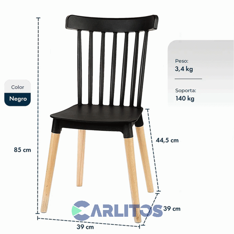 Silla Windsor Garden Life Pvc Negra Patas De Madera F908001