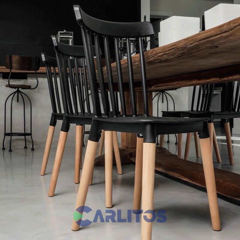 Silla Windsor Garden Life Pvc Negra Patas De Madera F908001