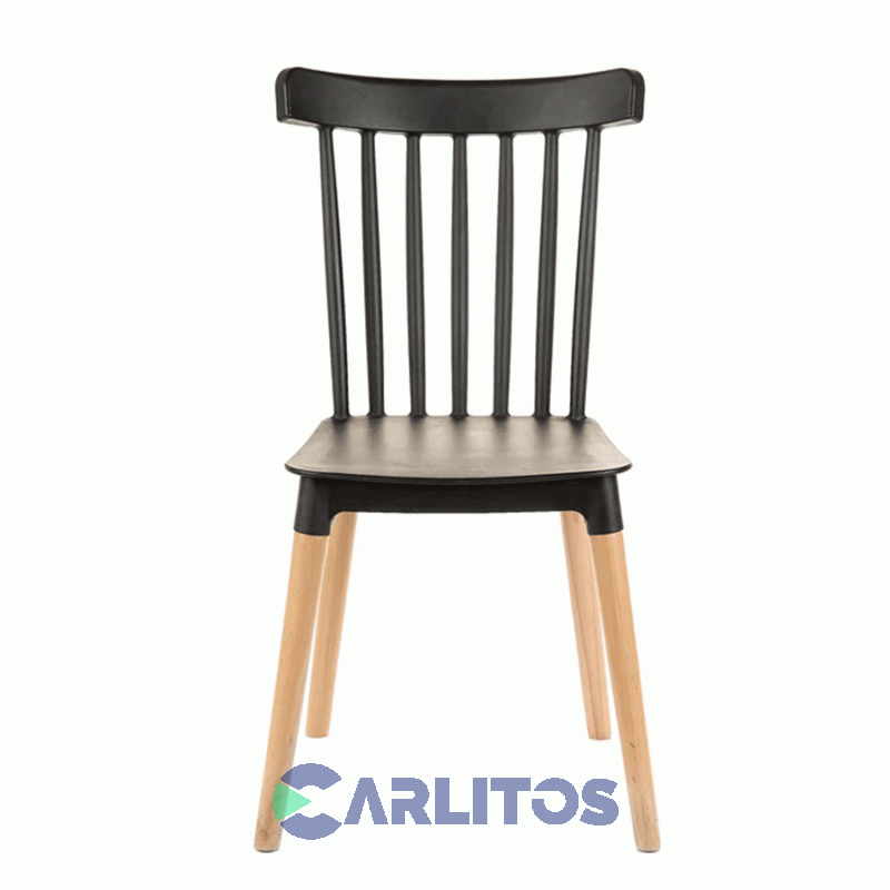 Combo X 4 Sillas Garden Life Windsor Pvc Negra Patas De Madera F908001x4