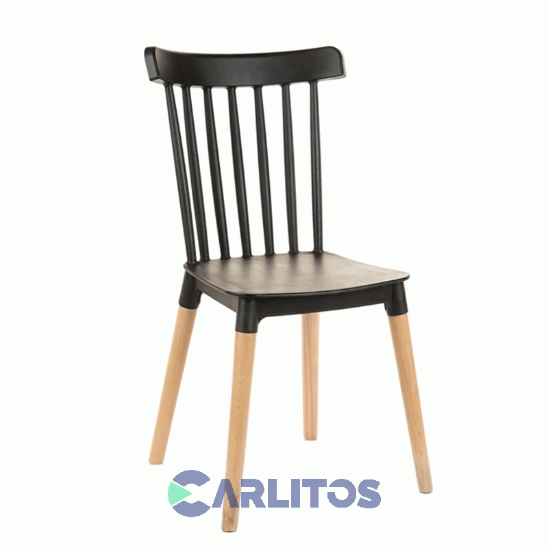 Combo X 4 Sillas Garden Life Windsor Pvc Negra Patas De Madera F908001x4