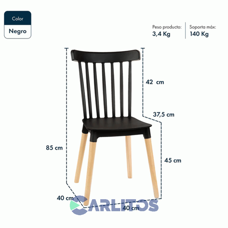 Combo X 4 Sillas Garden Life Windsor Pvc Negra Patas De Madera F908001x4
