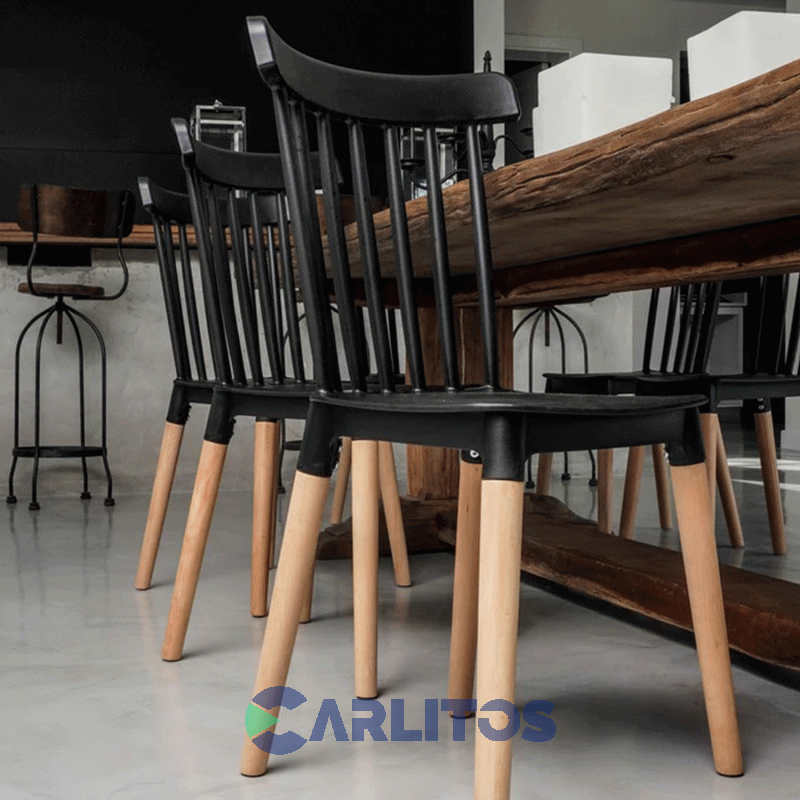 Combo X 4 Sillas Garden Life Windsor Pvc Negra Patas De Madera F908001x4