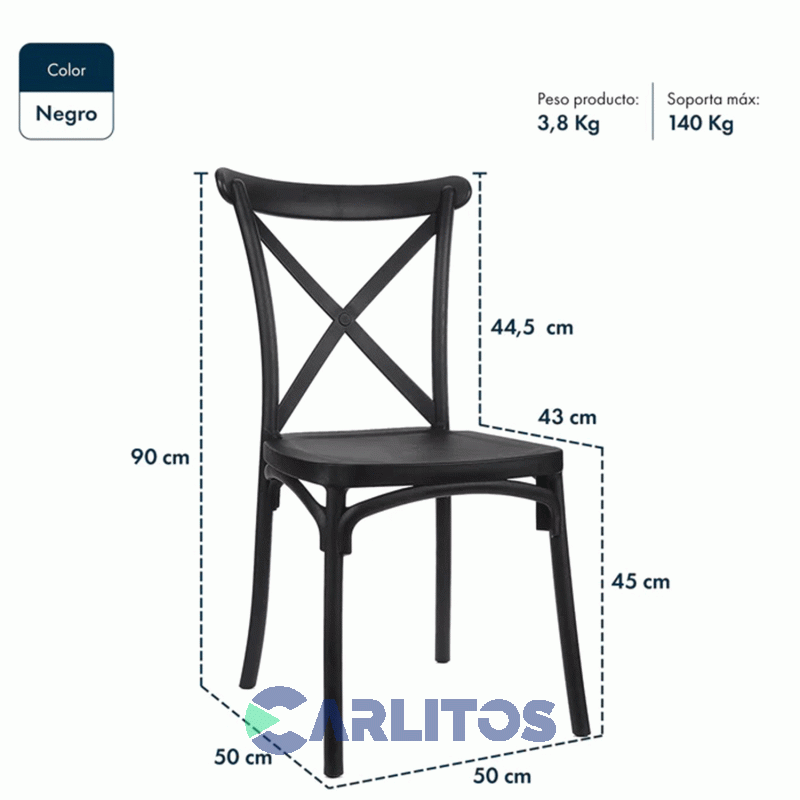Silla Katrina Garden Life Pvc Negra Polipropileno Asiento Y Respaldo F9060001