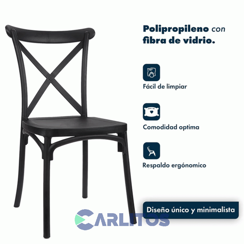 Silla Katrina Garden Life Pvc Negra Polipropileno Asiento Y Respaldo F9060001