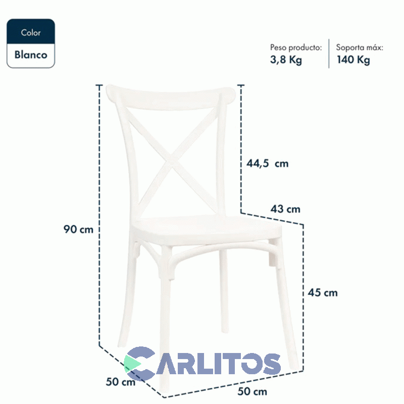 Combo X 4 Sillas Katrina Garden Life Pvc Blanca Polipropileno  Asiento Y Respaldo F9060000x4