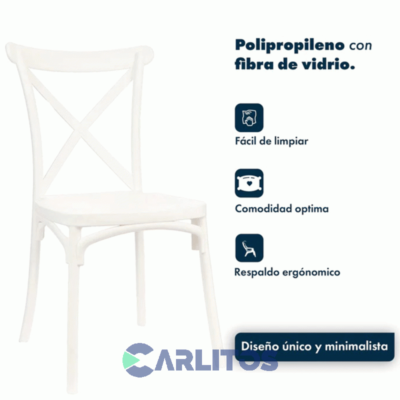 Combo X 4 Sillas Katrina Garden Life Pvc Blanca Polipropileno  Asiento Y Respaldo F9060000x4