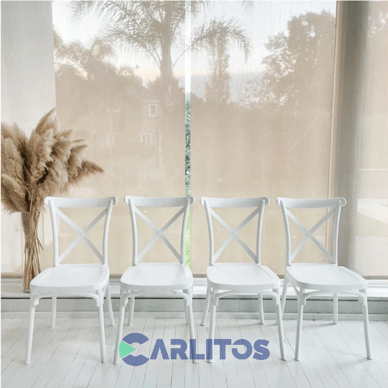 Combo X 4 Sillas Katrina Garden Life Pvc Blanca Polipropileno  Asiento Y Respaldo F9060000x4