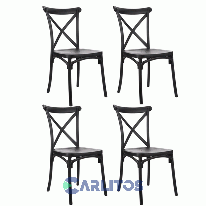 Combo X 4 Sillas Katrina Garden Life Pvc Negra Polipropileno Asiento Y Respaldo F9060001x4