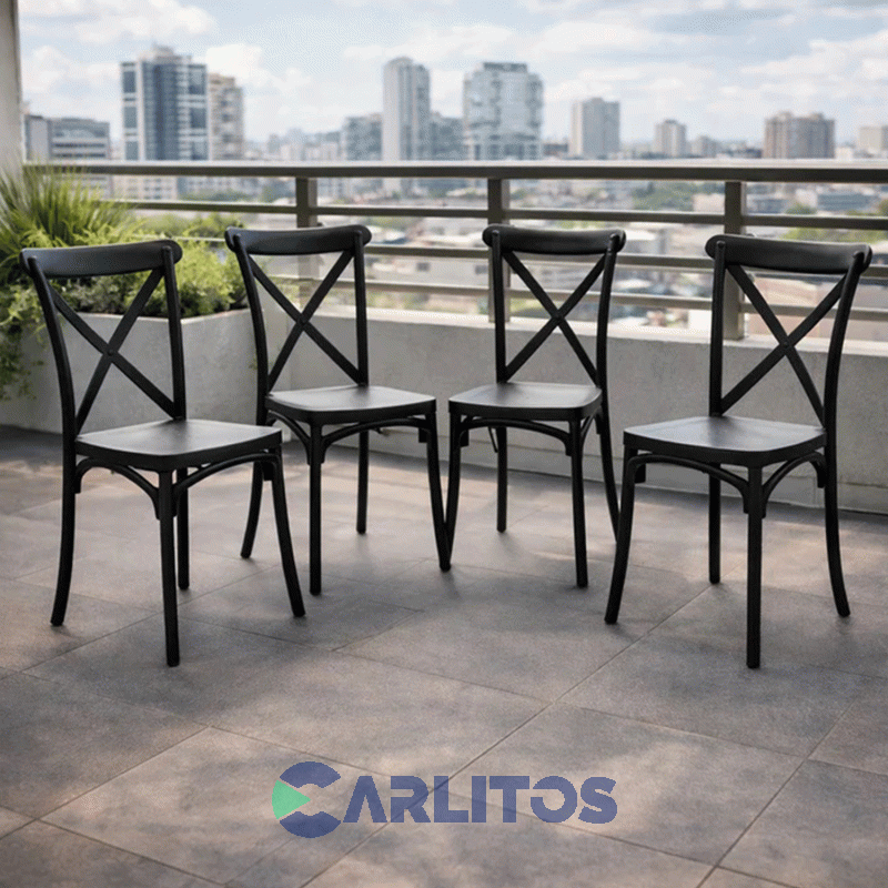 Combo X 4 Sillas Katrina Garden Life Pvc Negra Polipropileno Asiento Y Respaldo F9060001x4